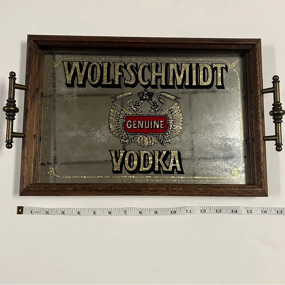 WOLFSCHMIDT 1980'S GENUINE VODKA MIRROR SERVING TRAY NICE PIECE MAN CAVE